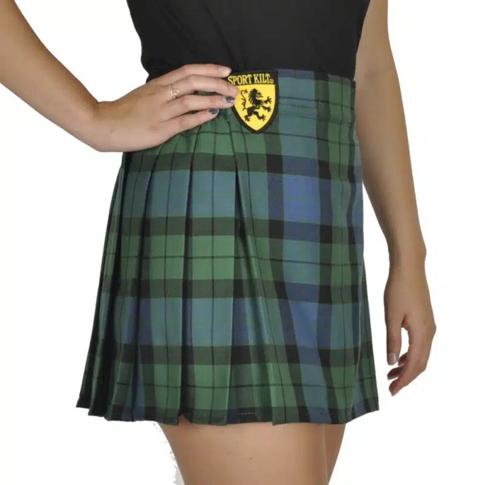 Sport Kilt Mackay Tartan Ruffle Trim Wrap Mini Kilts Blue Green Women's Large